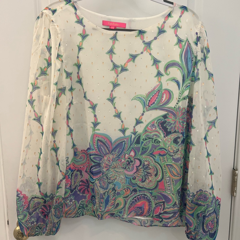 XL Lilly Pulitzer Cream and multi colored  Graphic Blouse